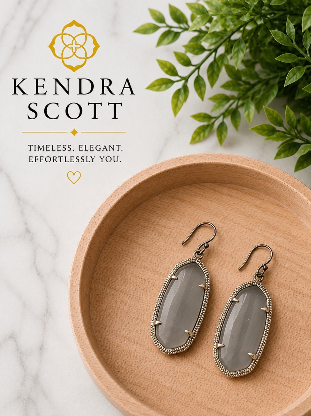 🤍 Kendra Scott Gray Stone Gold Tone Elle Drop Earrings